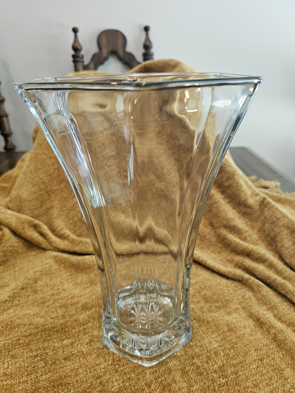 Vintage Hoosier 4041 Mid-century Hexagon Glass Vase, Heavy Large